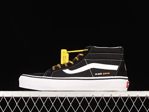 All categories Vans Vans series Vans Mid Vans China Coutie Vans x One World 2 joint limited edition black and yellow letter mid-top casual canvas shoes VN0A391F3TGT